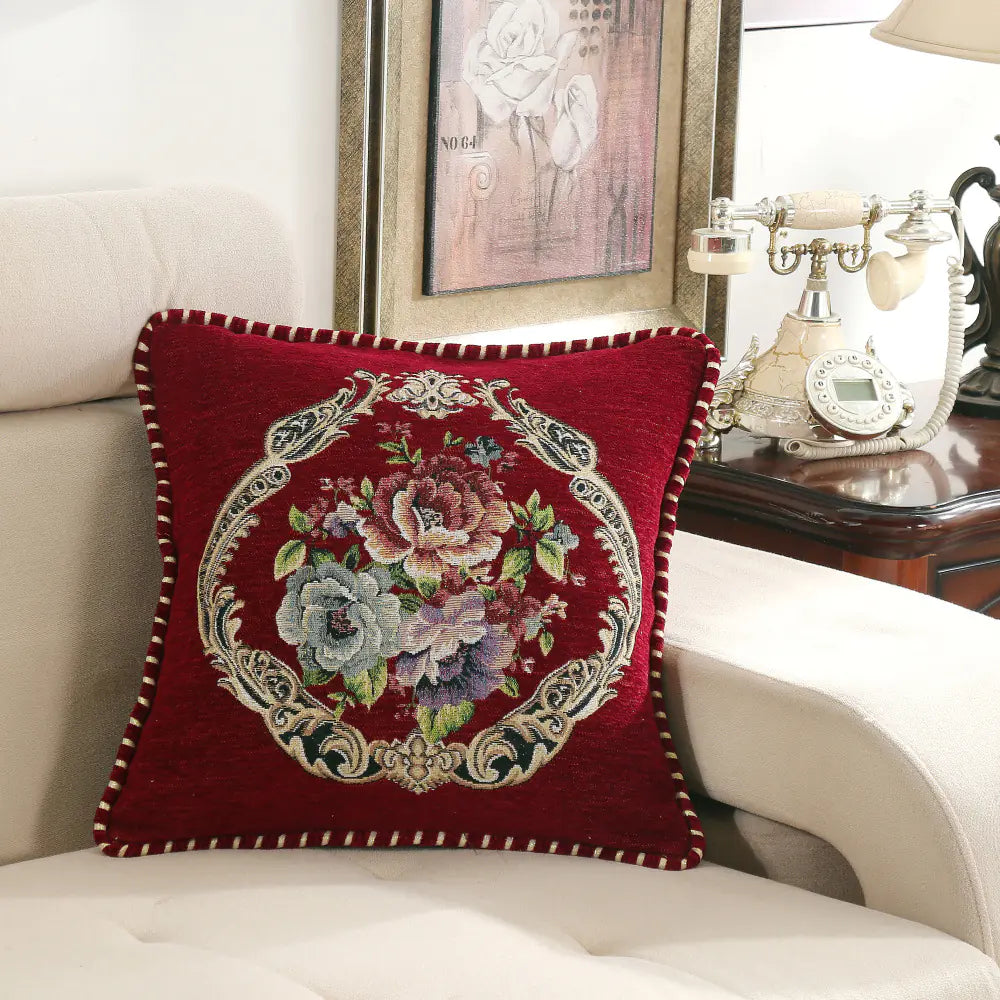 European-Style Simple Chenille Flower Pillow for Home