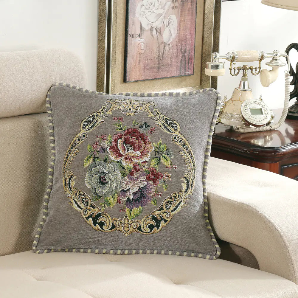 European-Style Simple Chenille Flower Pillow for Home