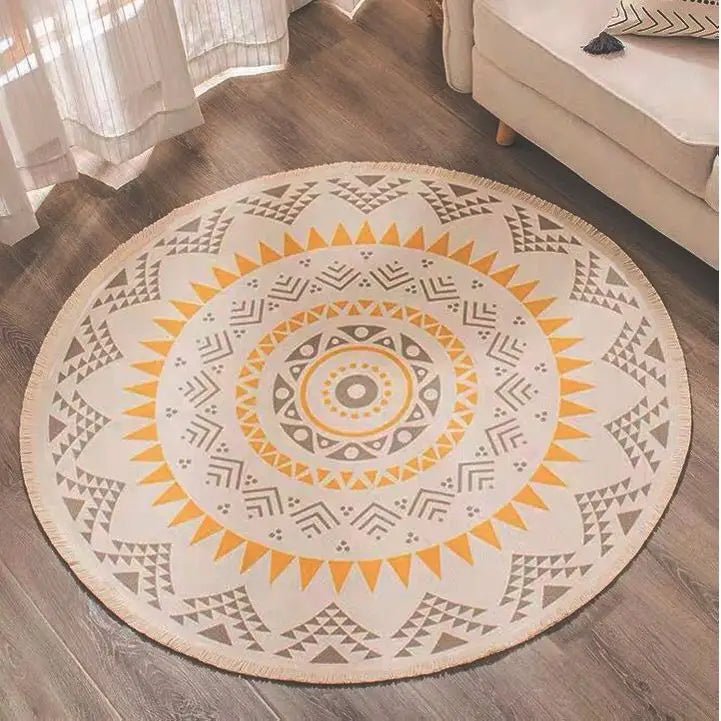 Bohemian Round Indoor Rug - Soft Washable Area Mat