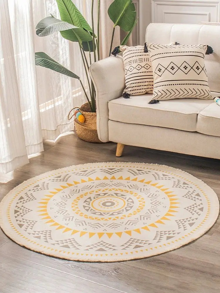 Bohemian Round Indoor Rug - Soft Washable Area Mat