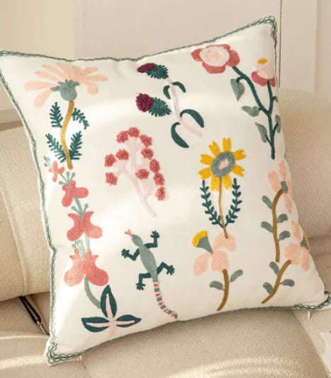 Embroidered Cushion Cover - Lady Lizard (Single Piece)