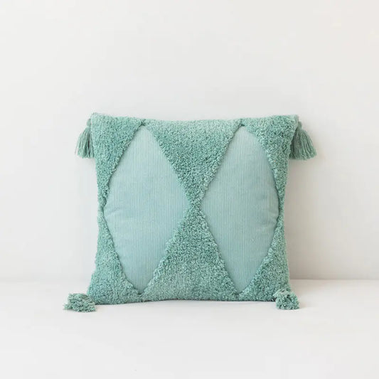 Corduroy Geometric Rhombus Triangle Tassel Pillow Cover
