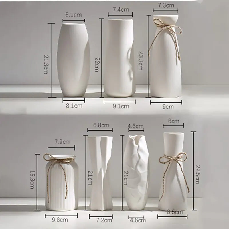 Modern Minimalist White Hemp Rope Ceramic Vase - Hanna's Modern