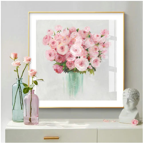 Framed Pink Bouquet Painting Wall Decoration (1 Piece)