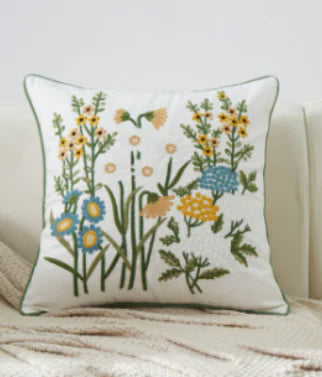 Embroidered Cushion Cover - Farmhouse Floral Design (Single)