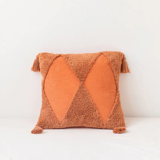Corduroy Geometric Rhombus Triangle Tassel Pillow Cover