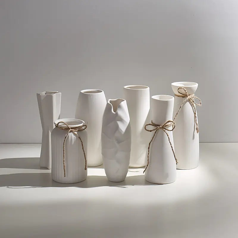 Modern Minimalist White Hemp Rope Ceramic Vase - Hanna's Modern