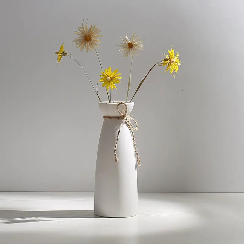 Modern Minimalist White Hemp Rope Ceramic Vase - Hanna's Modern