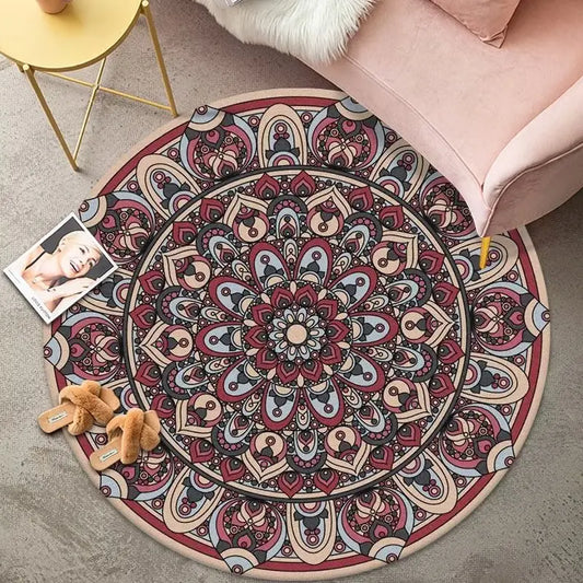 Bohemian Golden Round Rug - Vintage Washable Carpet