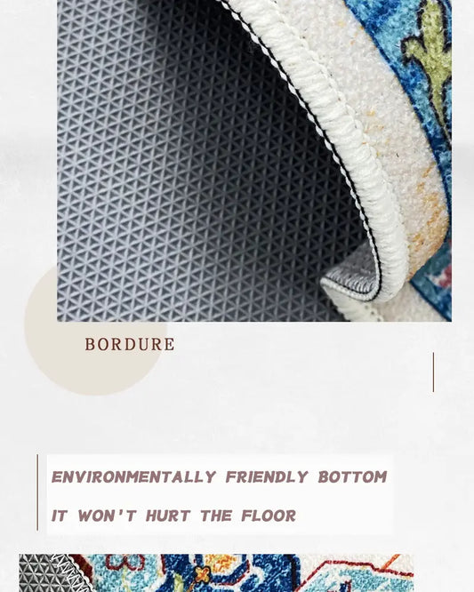 Bohemian Golden Round Rug - Vintage Washable Carpet