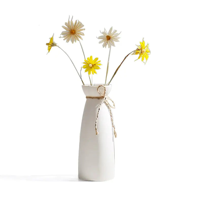 Modern Minimalist White Hemp Rope Ceramic Vase - Hanna's Modern